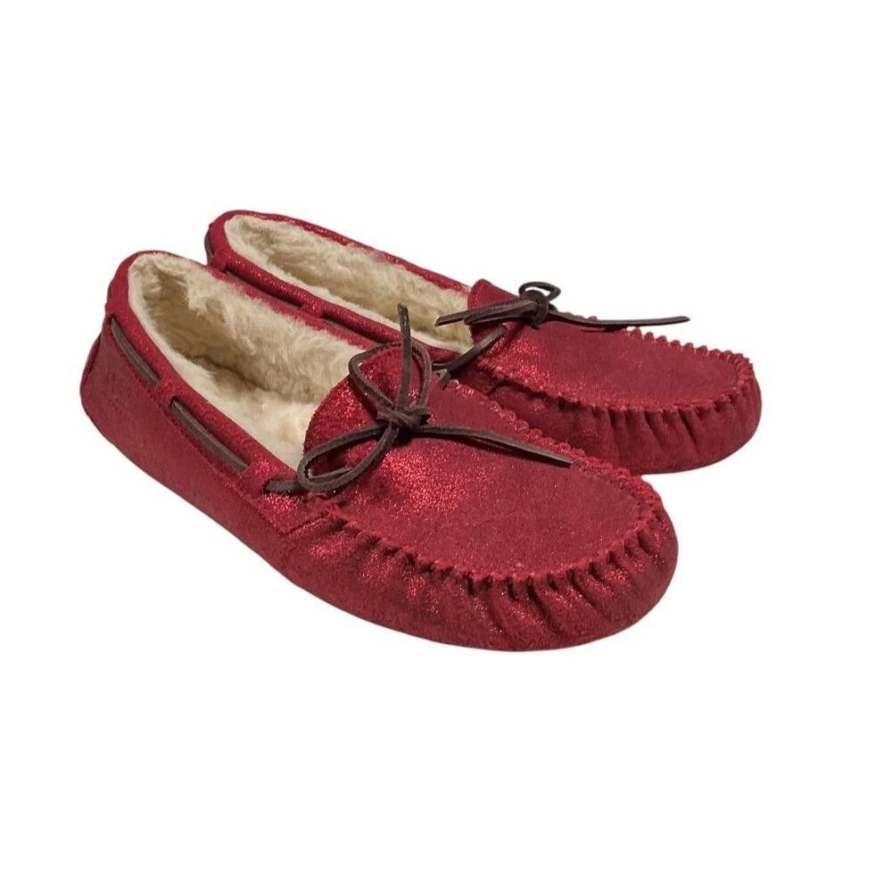 Ugg Slippers Womens 9 Red Dakota Suede Sheepskin Shearling Slip On Moccasins